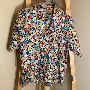 Fun primary color abstract pattern button up